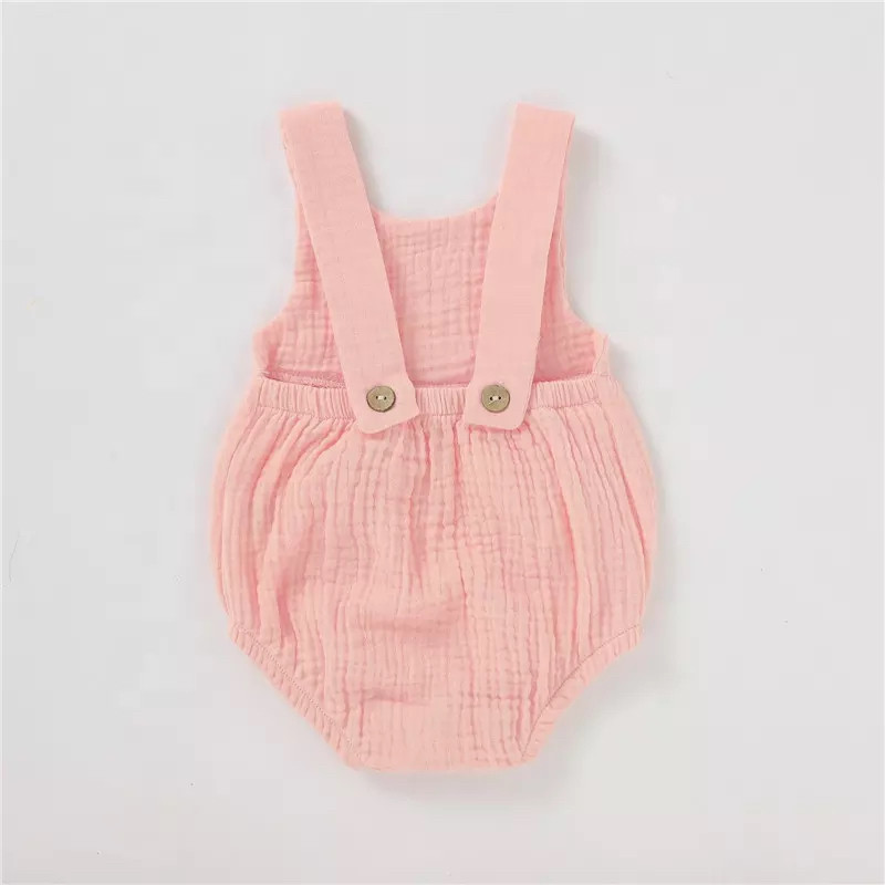 Super Cute Snap Crotch Muslin Suspenders Baby Girls Romper Organic Cotton